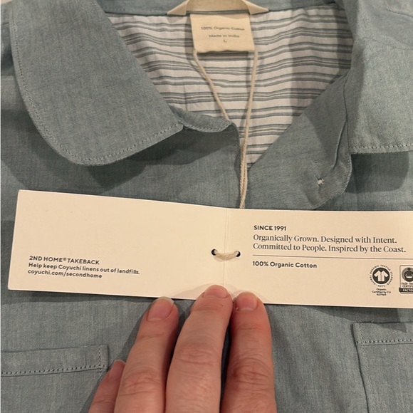 Coyuchi Surf Chambray Pajama Set Size Large Organic 100 cotton new with tags - Picture 4 of 5